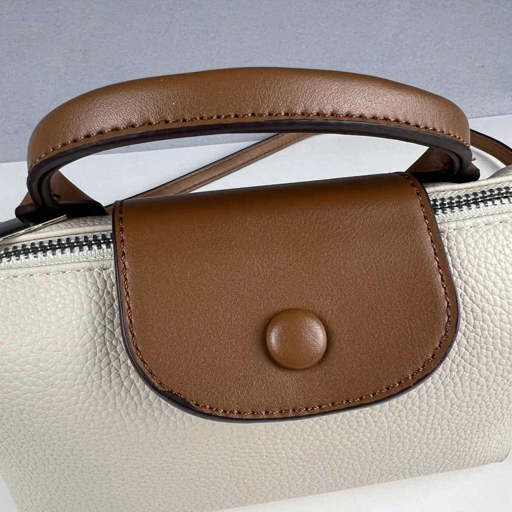 Crossbody Handbag Womens Small Cream Brown Pebbled Faux Leather Satchel VesaNa